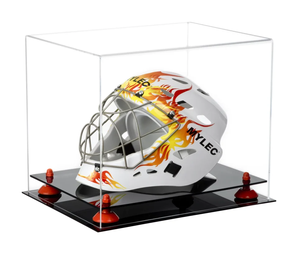 Food-Grade Deluxe Clear Acrylic Lacrosse Helmet Display Case with Orange Risers (A002-OR)