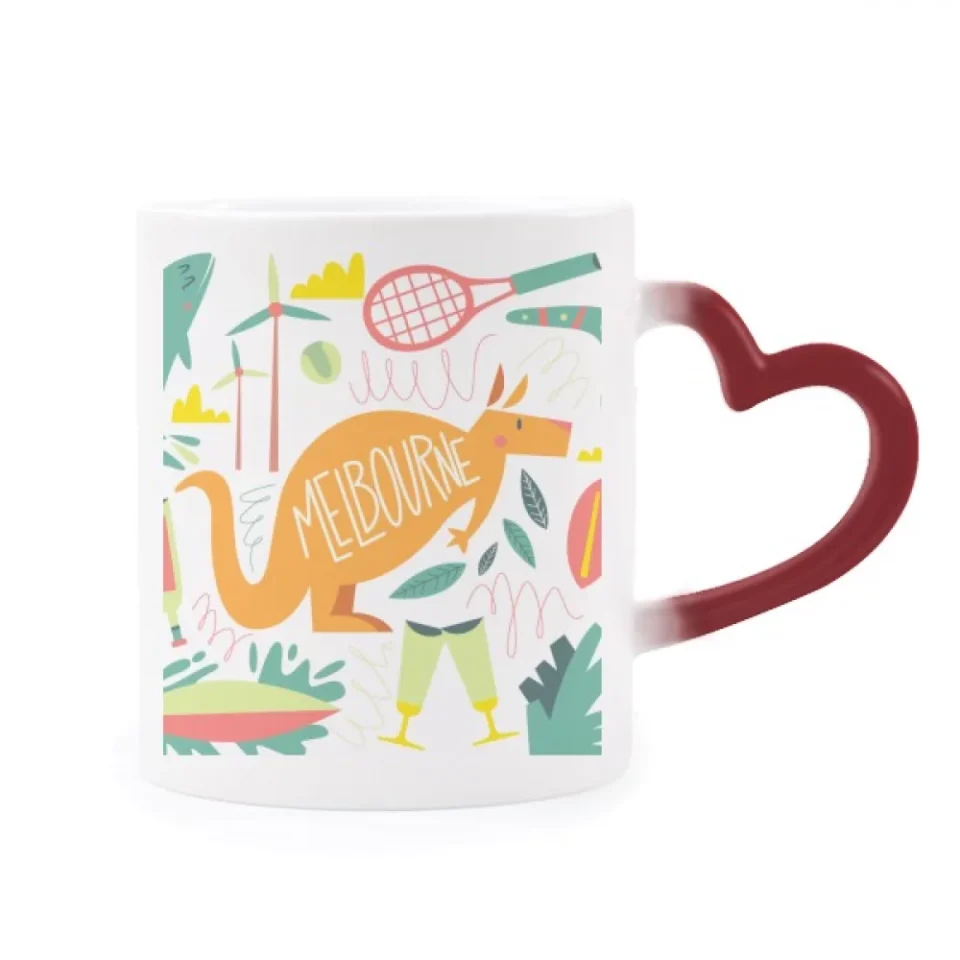 BPA-Free Storage Melbourne Australia Kangaroo Tennis Surfing Heat Sensitive Mug Red Color Changing Stoneware Cup