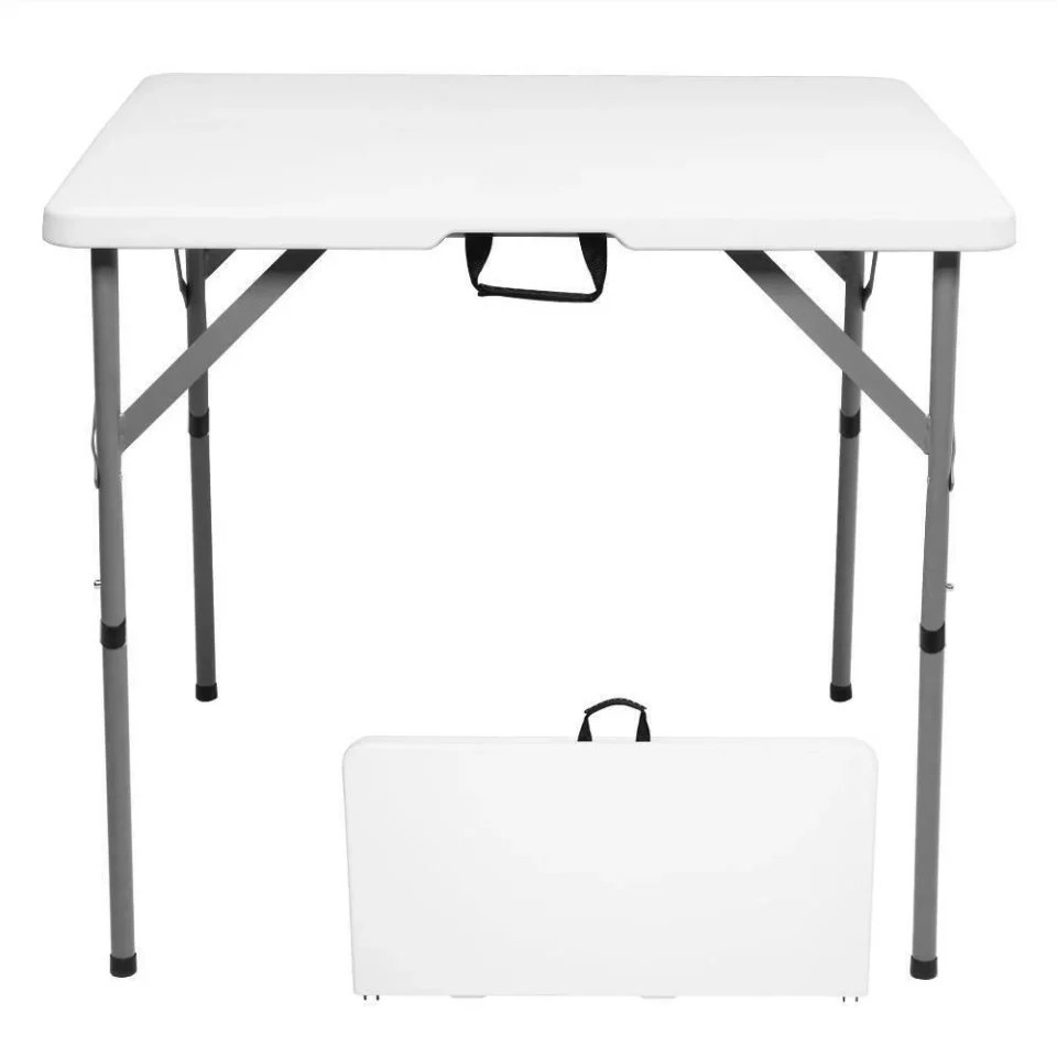 Matte Glossy 2.8Ft Square Plastic Folding Table Portable Picnic Party Dining Camp Tables with Handle Indoor Outdoor