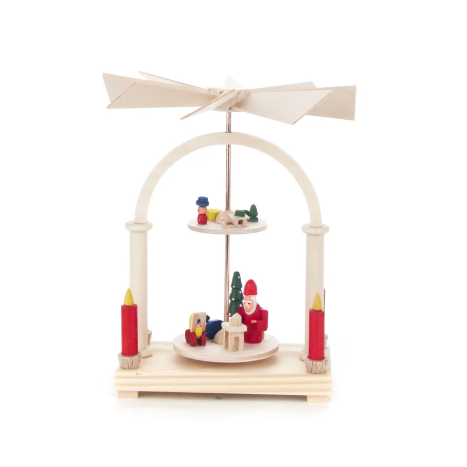 Eco-Friendly Ceramic Pinnacle Peak Trading German Wood Mini 2 Teir Pyramid with Santa 4.7 Inch