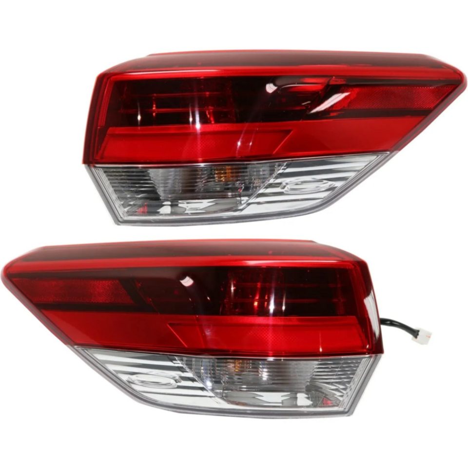 Glossy Tail Light Set For 2017-2019 Toyota Highlander LH RH Outer Clear/Red LED CAPA