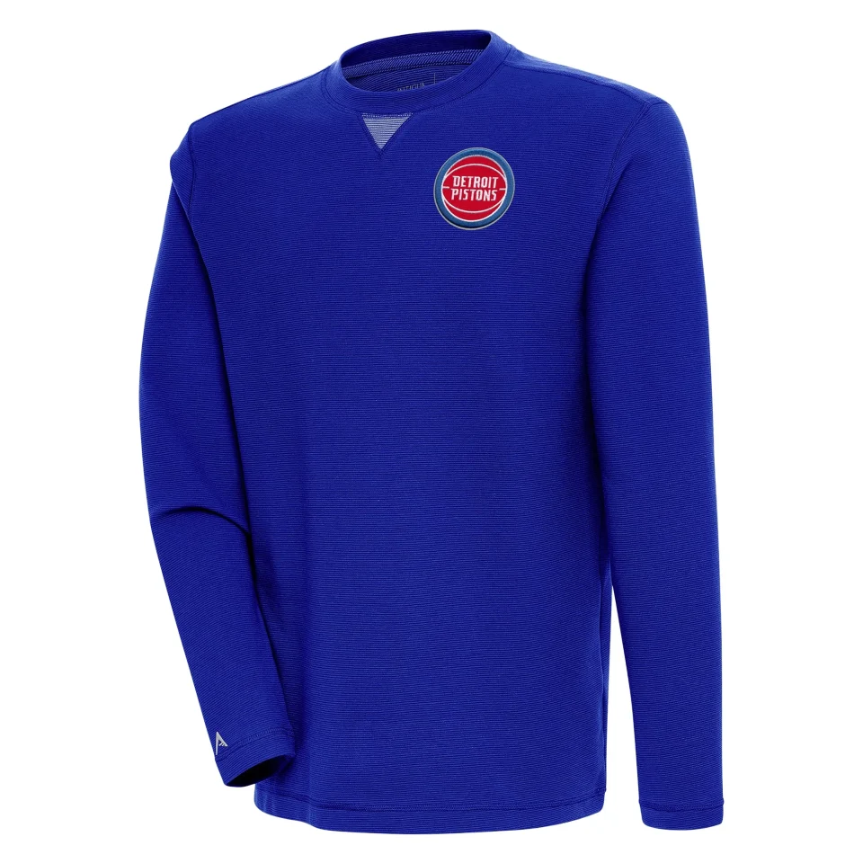 Cleaning Space-Saving Men's Antigua Royal Detroit Pistons Flier Bunker Pullover Sweatshirt