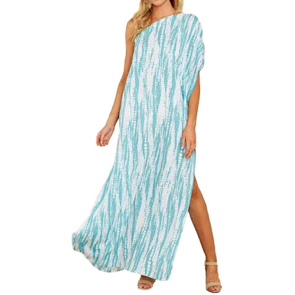 Clear SZXZYGS Dresses for Women 2024 Long Summer Europe and The United States Women's Printed Chiffon Slit Sexy Strapless Long Dresses Easter