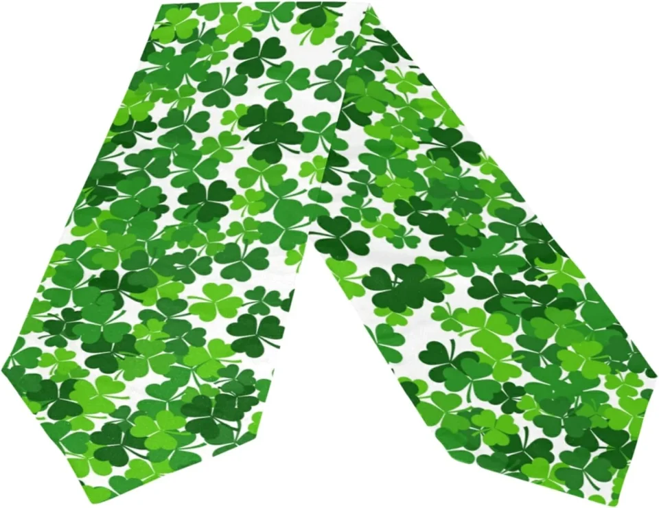 Eco-Friendly Wellsay Double Sided St. Patrick's Day Shamrock Long Polyester Table Runner 13 x 70 Inches Table Cloth Cover Placemats for Kitchen Dinning Living Holiday Home Decor