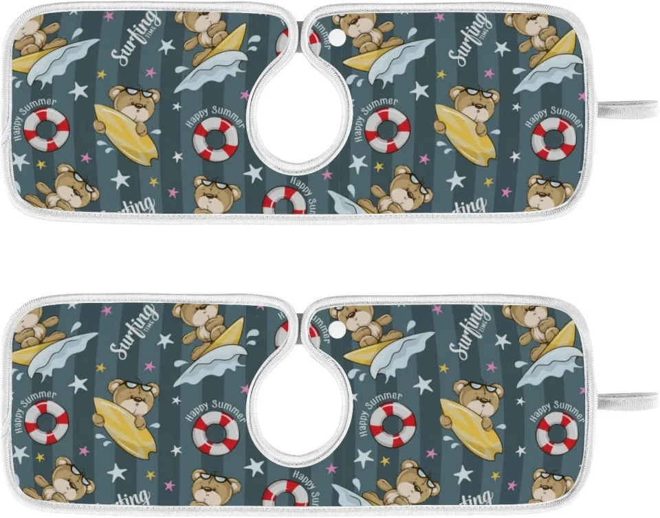 Non-Toxic Space-Saving Dreamtimes 2 Pack Faucet Mat Splash Guard for Kitchen Sink,Cute Bear Surfing Cartoon 30x5 Inch Faucet Handle Drip Catcher Tray Absorbent Mat Fast Dry Mat for Kitchen, Bathroom