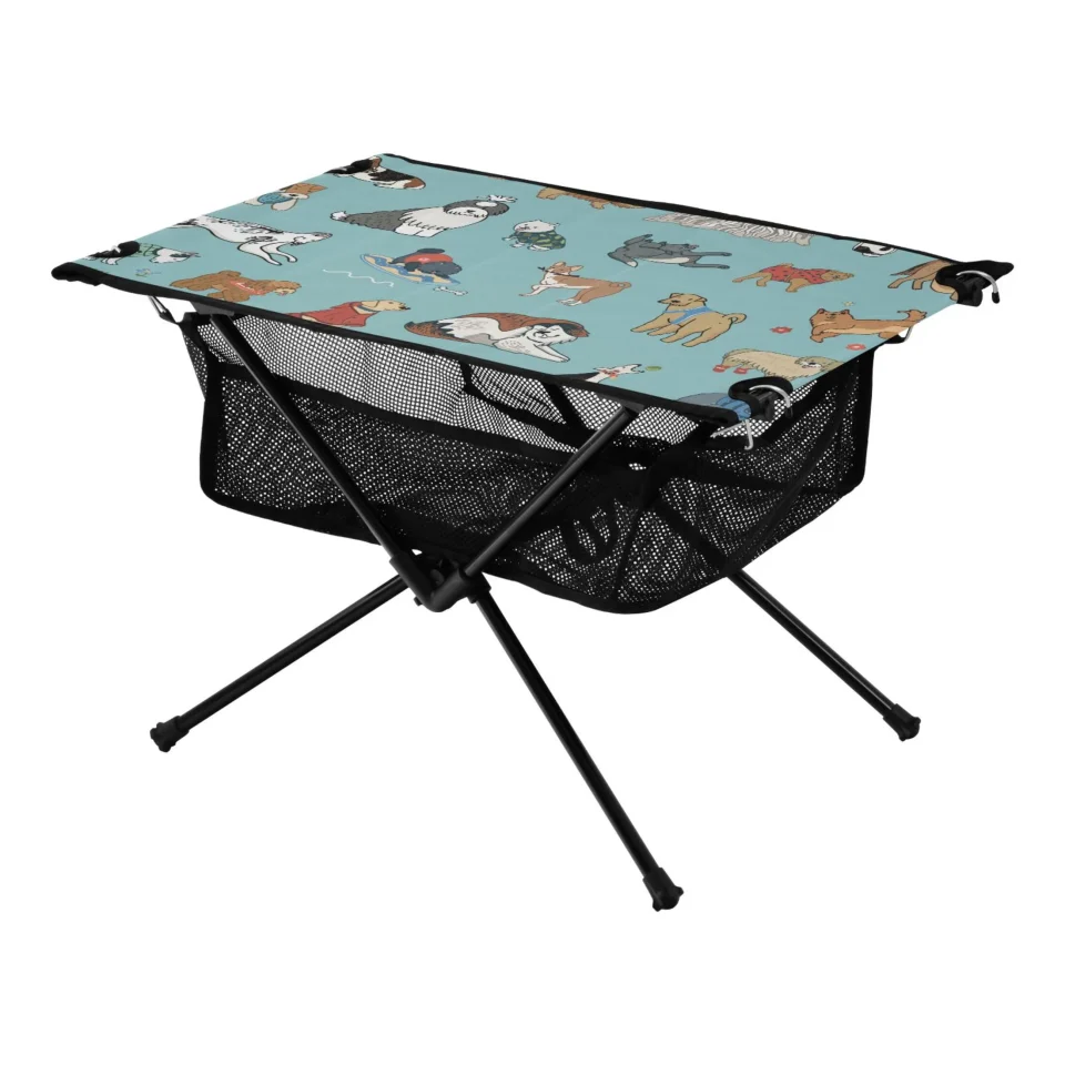 Baking Funny Dogs Camping Folding Table Portable Beach Table with Storage Bag Compact Picnic Table for Outdoor Travel Fishing BBQ