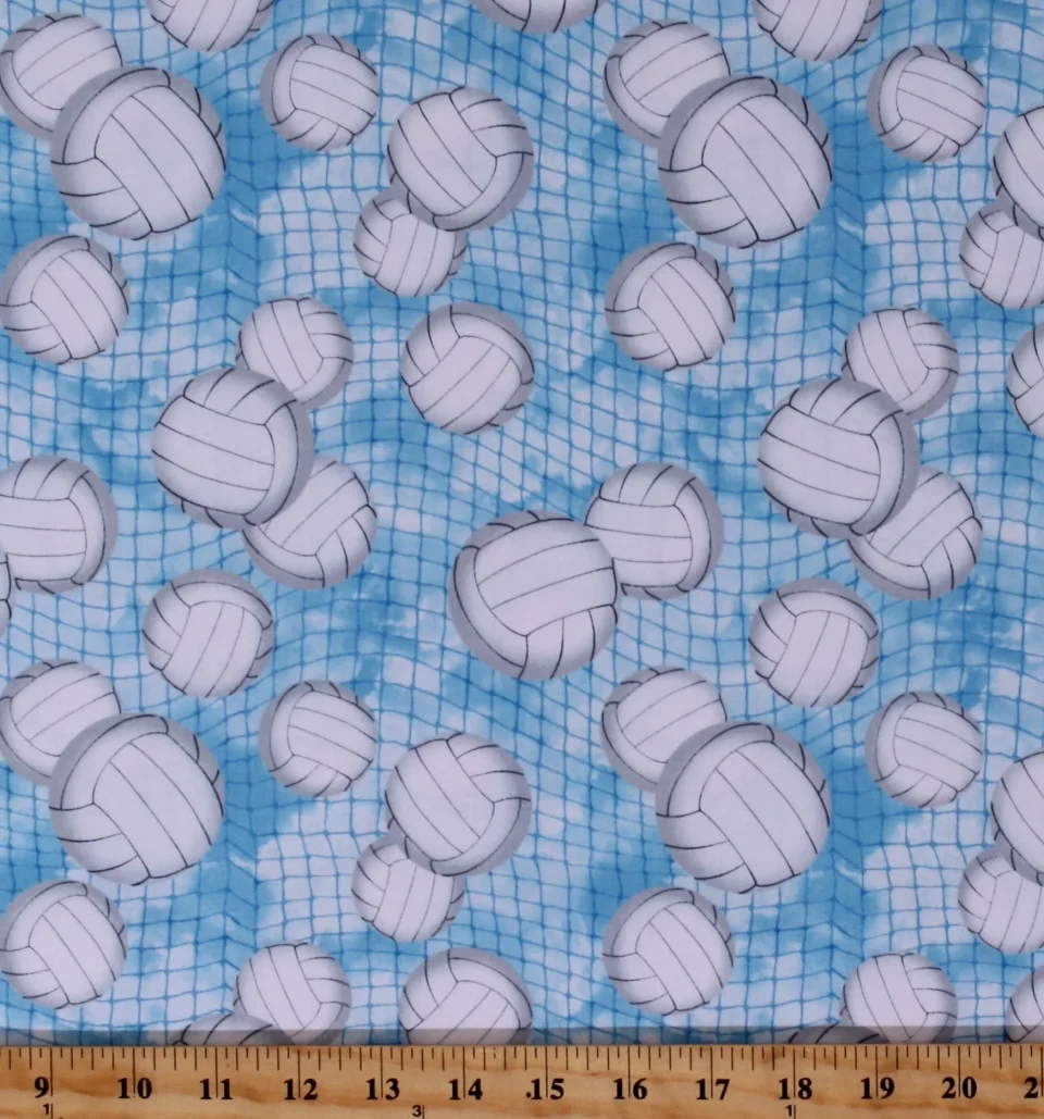 Leak-Proof Cotton Volleyball Balls Volleyball Nets Allover on Blue Sports Balls Volleyball Nets Allover on Blue Sports Cotton Fabric Print by the Yard (GAIL-C7042-BLUE)