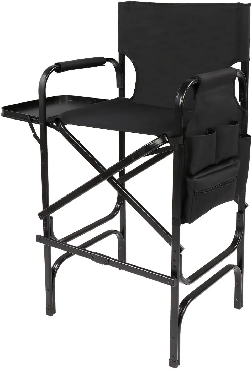 Core 30 Tall Directors Chair Black Folding with Side Table Storage Bag,Aluminum Frame 300 lbs Capacity, 33.8 L x 19.2 W x 45.6 H,Portable Makeup Artist Bar Height