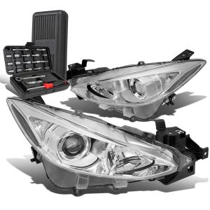 Wooden 2014-2016 Mazda 3 Pair Chrome Clear Signal Projector Headlight Lamp+Tool Box