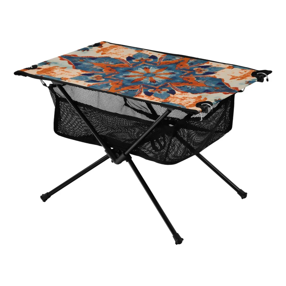 Thickened Easy-Clean Mandala Pattern Camping Folding Table Portable Beach Table with Storage Bag Compact Picnic Table for Outdoor Travel Fishing BBQ