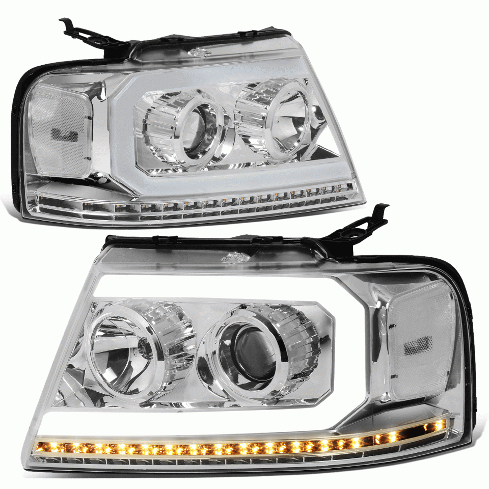 Ultimate 04-08 d F150 Chrome/ Clear LED DRL Sequential Signal Projector Headlights