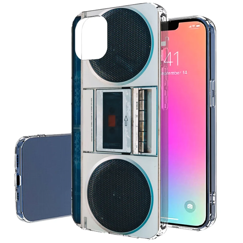 Clear TalkingCase Slim Case for Apple iPhone 13 Pro, Slim Thin Gel Tpu Cover, Old Radio Boom Box Print, Light Weight, Flexible, Soft, Anti-Scratch, Printed in USA