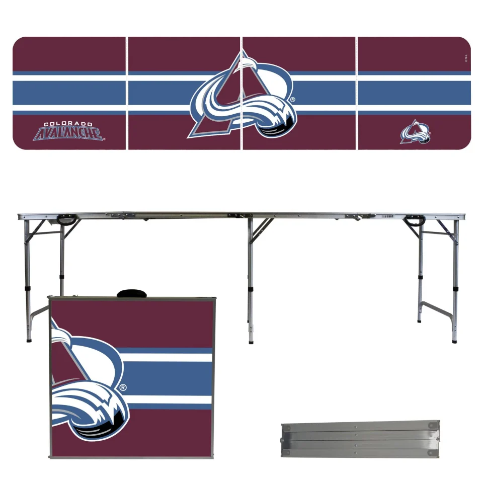 Food-Grade Cast Iron Colorado Avalanche Striped Design 8' Portable Folding Tailgate Table