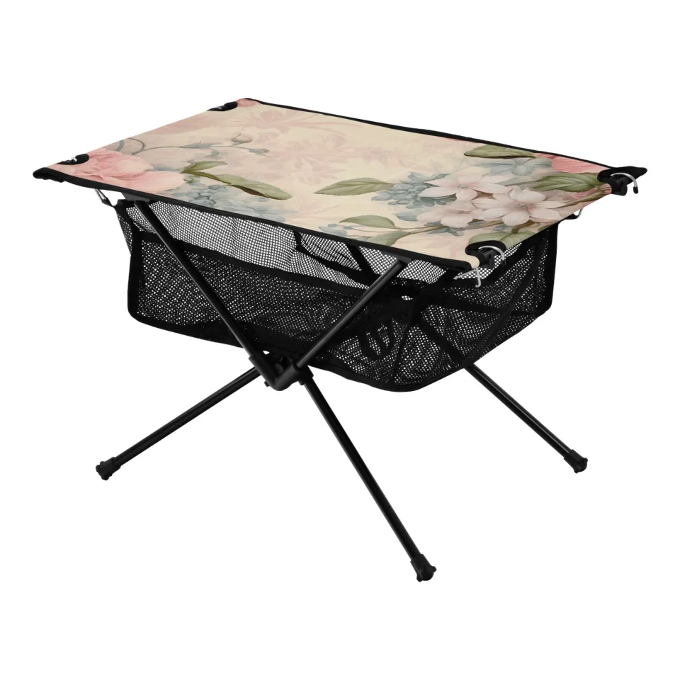 Ceramic Thickened Retro Flowers Camping Foldable Portable Table Beach Table with Storage Bag Compact Picnic Table for Outdoor Hiking Fishing BBQ