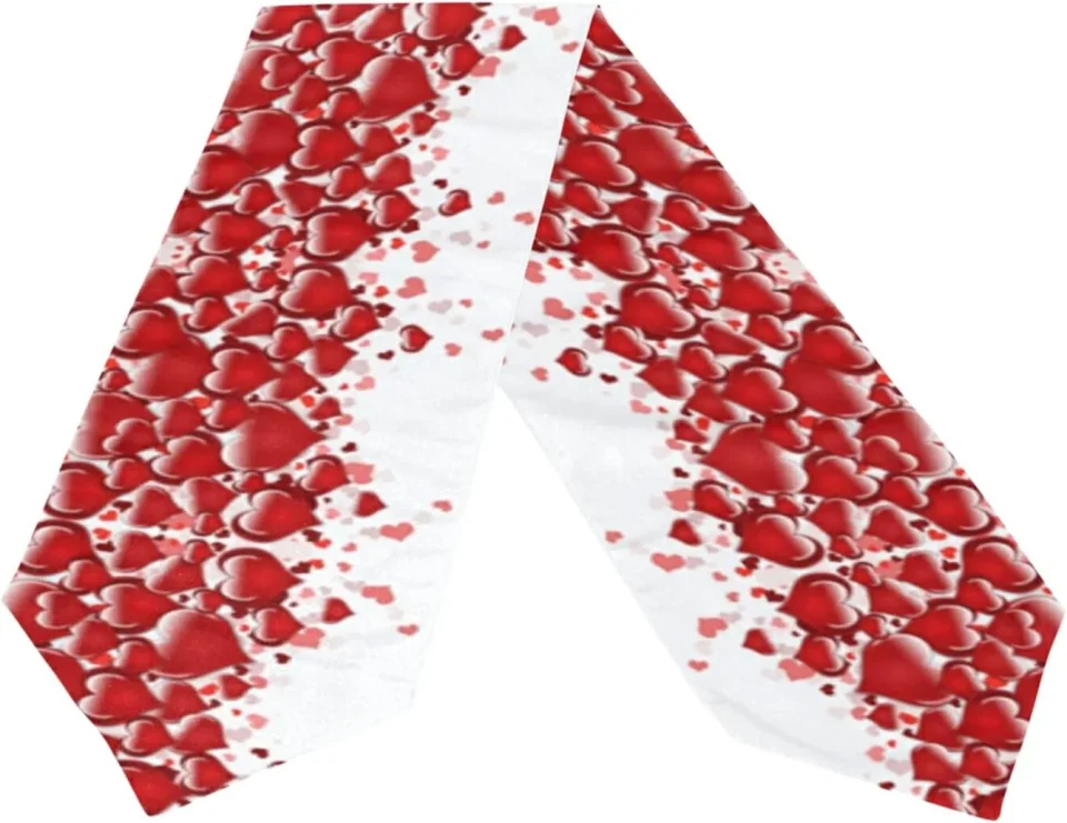 BPA-Free Clear Wellsay Valentine's Day Long Table Runner 13x90 Inch, Red Heart Love Polyester Table Cloth Runner for Kitchen Wedding Party Decoration