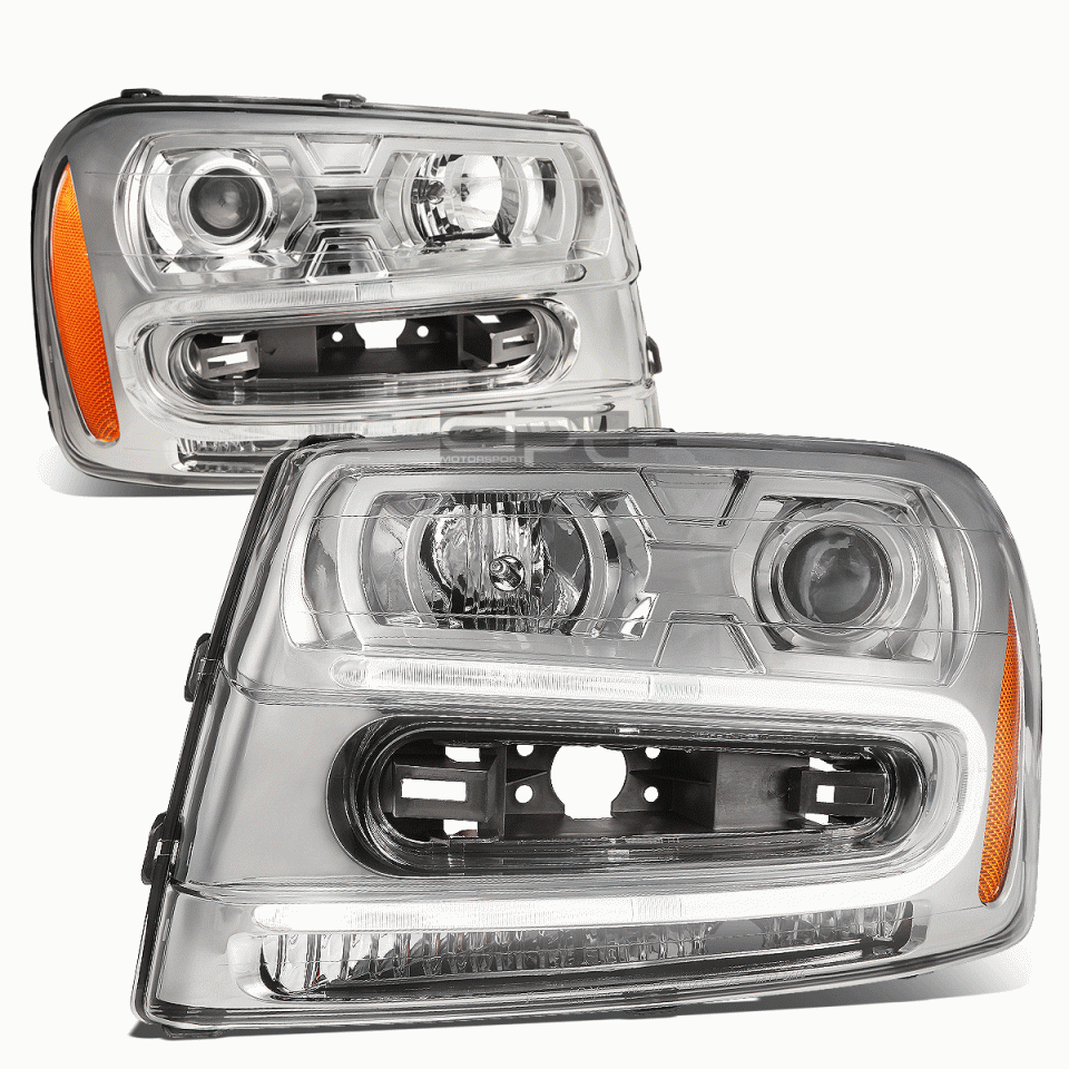 Core Polished LED DRL 2002-2009 Chevy Trailblazer Pair Chrome Amber Projector Headlight