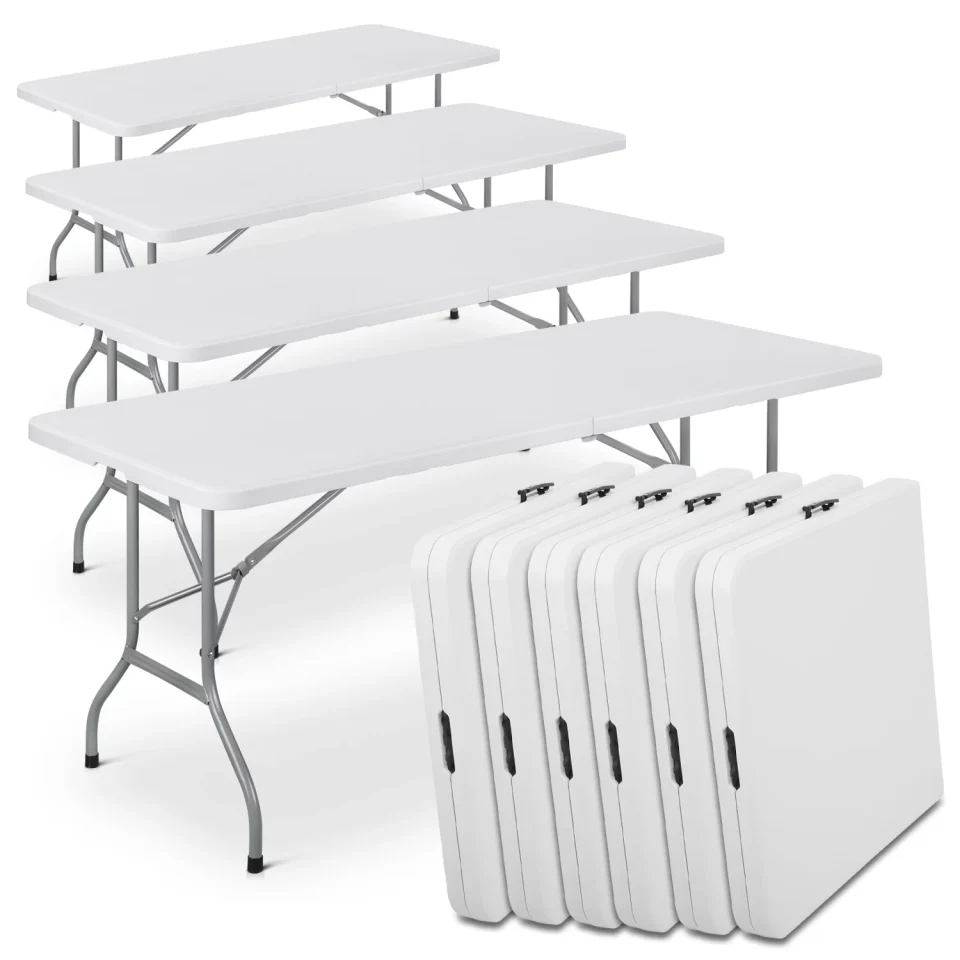 Ultimate BPA-Free Magshion 10 Pack Plastic Folding Picnic Table, 6Ft Indoor Outdoor Portable Fold-in-Half Table for Party Camping Garden, White