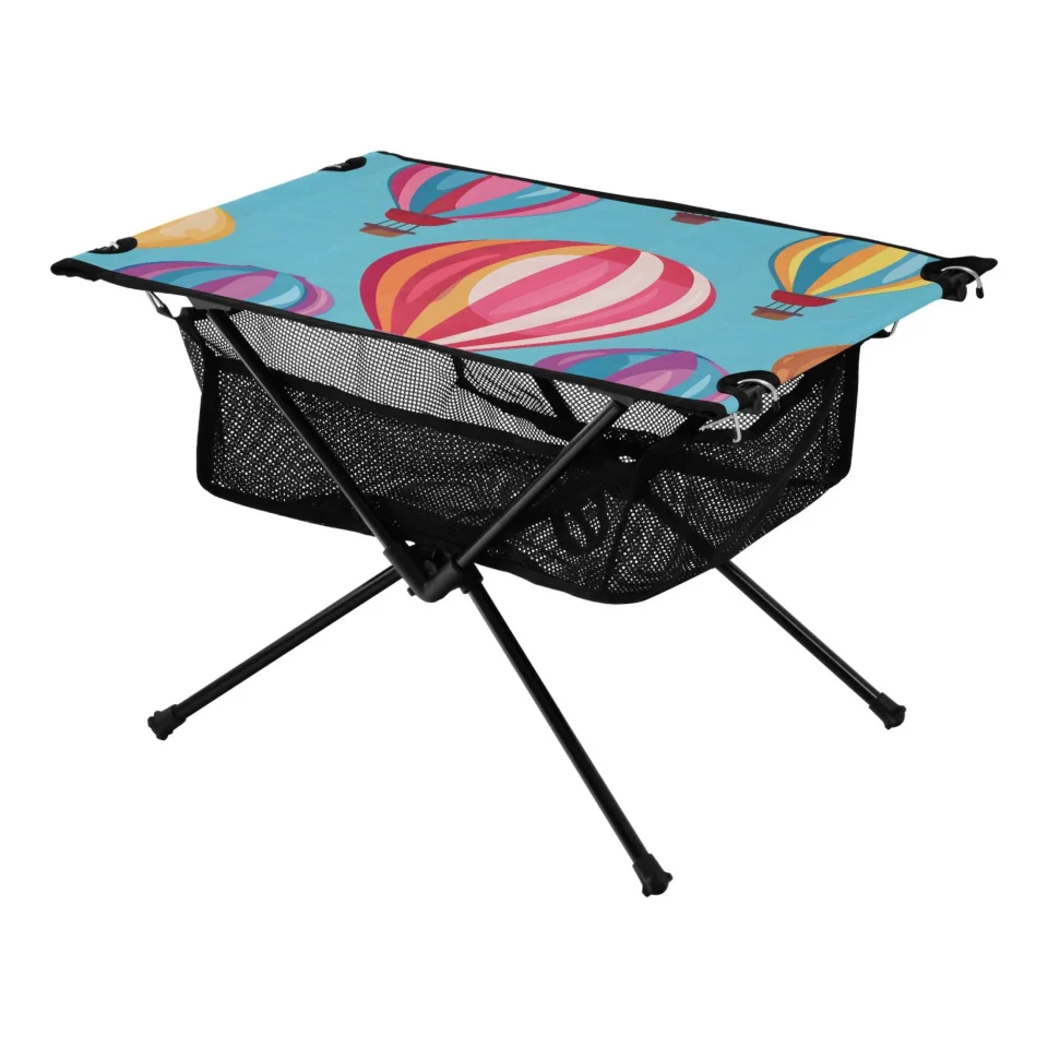 Durable Hot Air Balloon Camping Folding Table Portable Beach Table with Storage Bag Compact Picnic Table for Outdoor Travel Fishing BBQ