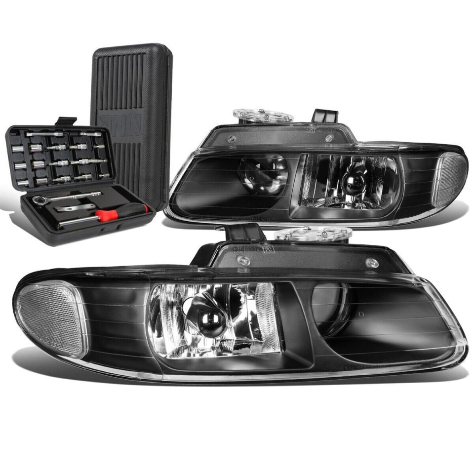Essential 1996-1999 Grand Caravan Black/Clear Signal Projector Headlights+Too