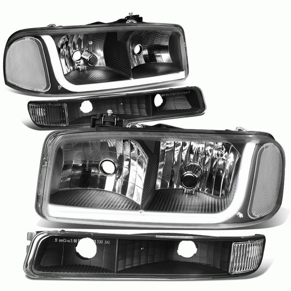 Clear 1999-2007 Sierra 1500 2500 LED DRL Headlight Bumper Signal Lamps Black Clear