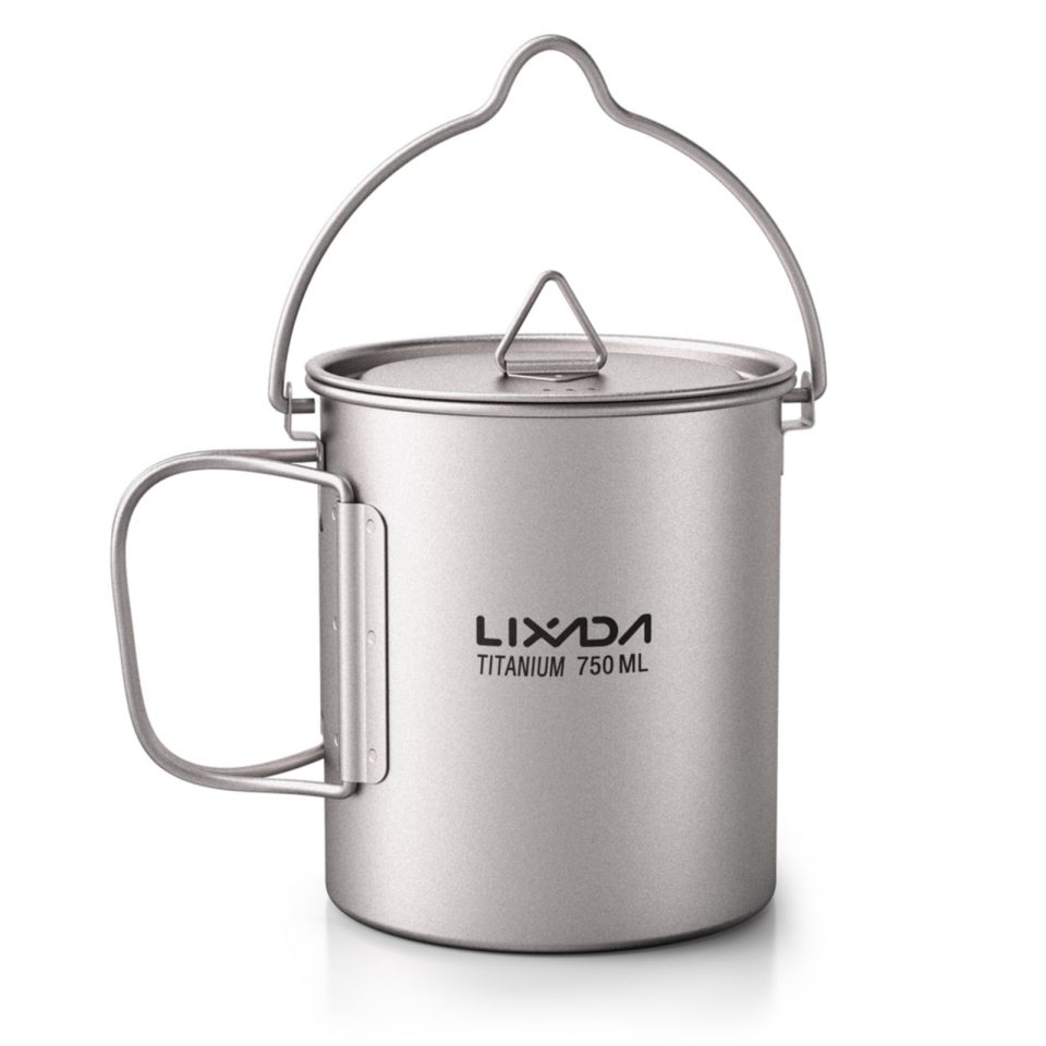Cast Iron Top-Rated Lixada Ultralight 750ml Titanium Pot Portable Titanium Mug Cup with Lid and Foldable Handle Camping Cooking Picnic