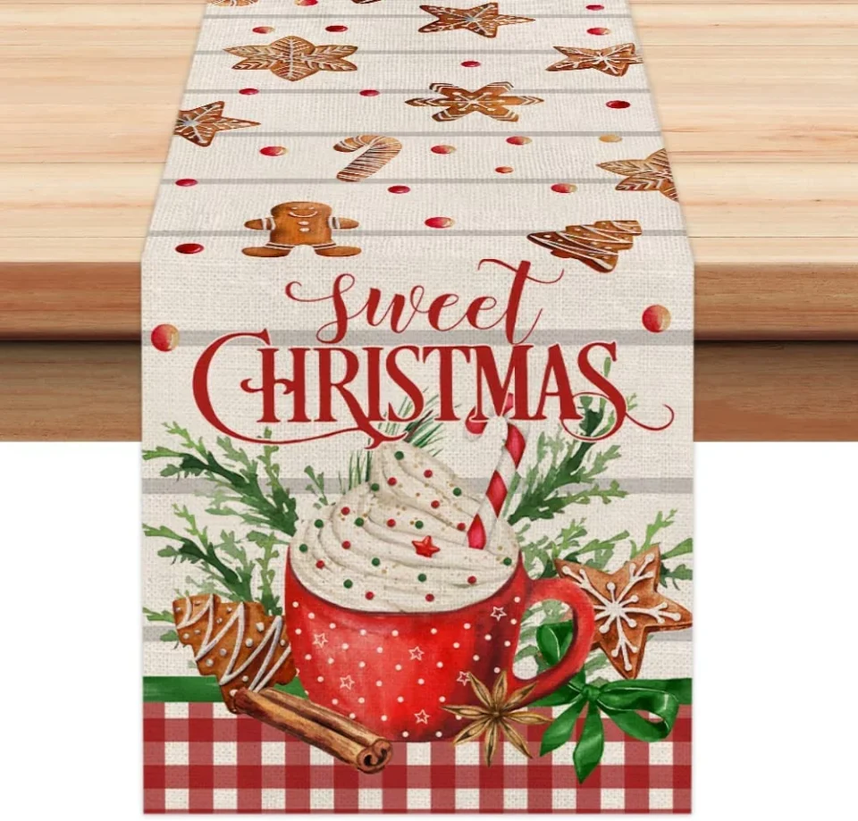 Glass Baking Newhomestyle Christmas Decorations Gingerbread Man Table Runner Seasonal Xmas Cake Decor Holiday Farmhouse Indoor Vintage Theme Gathering Dinner Party 13x72 Inches