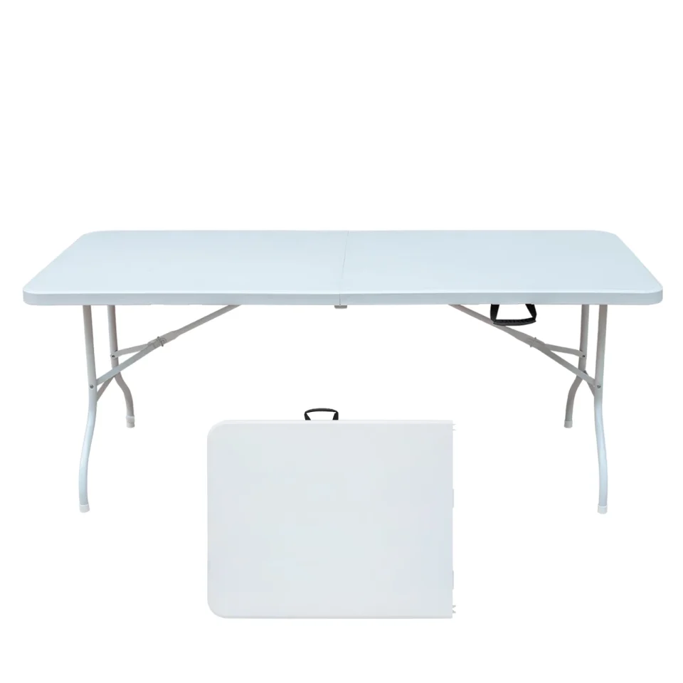 Baking Top-Rated 6ft Folding Table, Portable Plastic Table for Camping, Picnics, Parties, High Load Bearing Foldable Table White