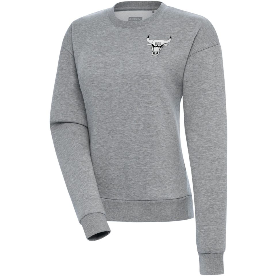 Ceramic Space-Saving Women's Antigua Heather Gray Chicago Bulls Brushed Metallic Victory Pullover Sweatshirt