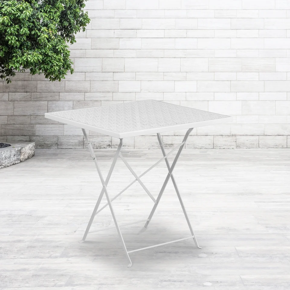 Prime Flash Furniture 28'' Square Indoor-Outdoor Steel Folding Patio Table - 28W x 28D x 28H White