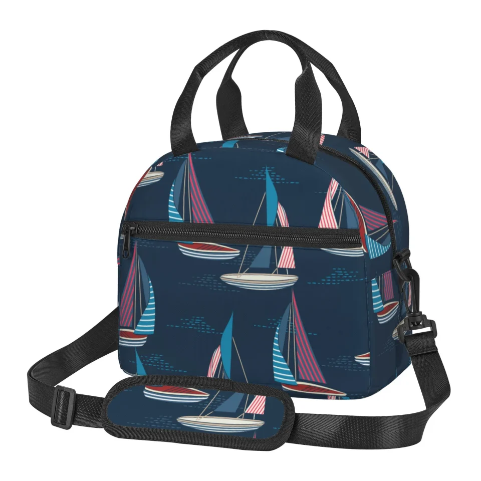 Outdoor DouZhe Lunch Bags for Women and Men, Ocean Beach Sailboat Surfing Prints Reusable Portable Insulated Cooler Waterproof Lunch Tote Bag for Travel Work Picnic