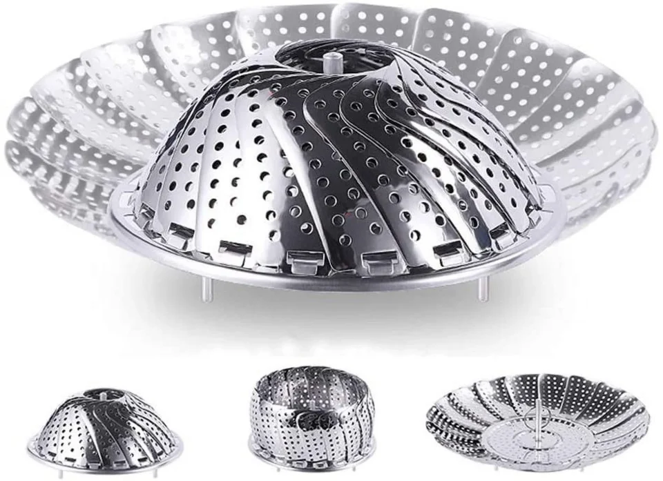 Glossy Vegetable Steamer Basket,Premium Stainless Steel Steamer Cookware, Folding Steamer food Insert for Veggie Fish Seafood Cooking, Expandable to Fit Various Size Pot (7.1 to 11)
