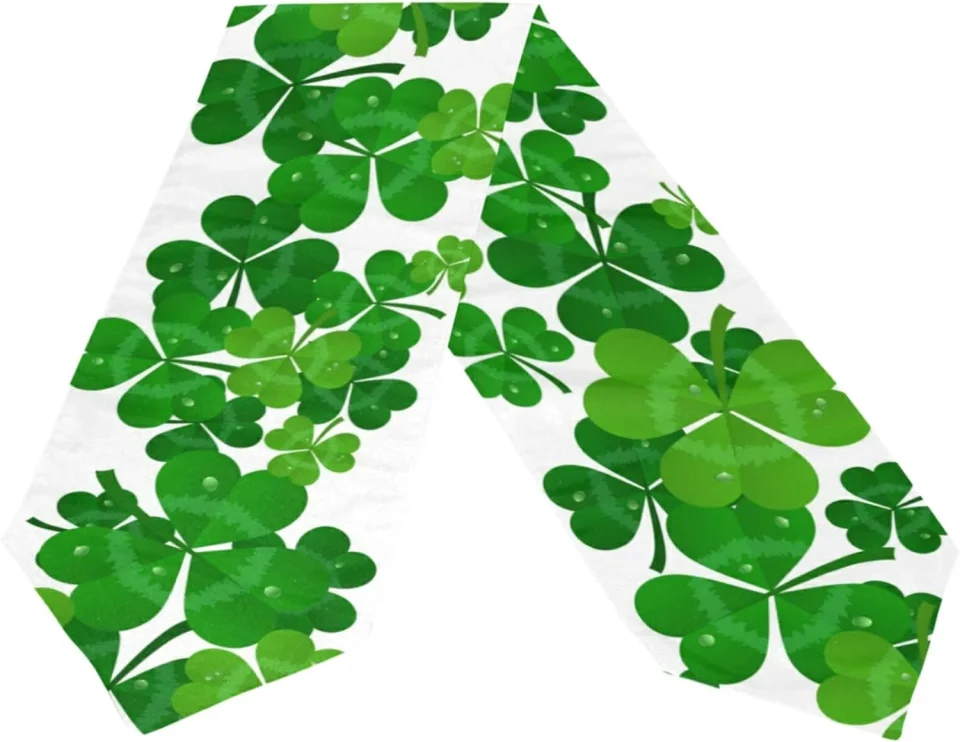 Select Travel GZHJMY Double Sided St. Patrick's Day Clover Long Polyester Table Runner 13 x 90 Inches Table Cloth Cover Placemats for Kitchen Dinning Living Home Holiday Decor