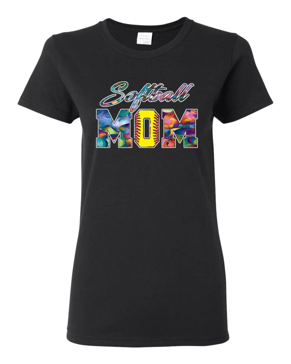 Essential Portable Wild Bobby, Colorful Softball Mom, Mother's Day, Women Graphic T-Shirt, Black, Small