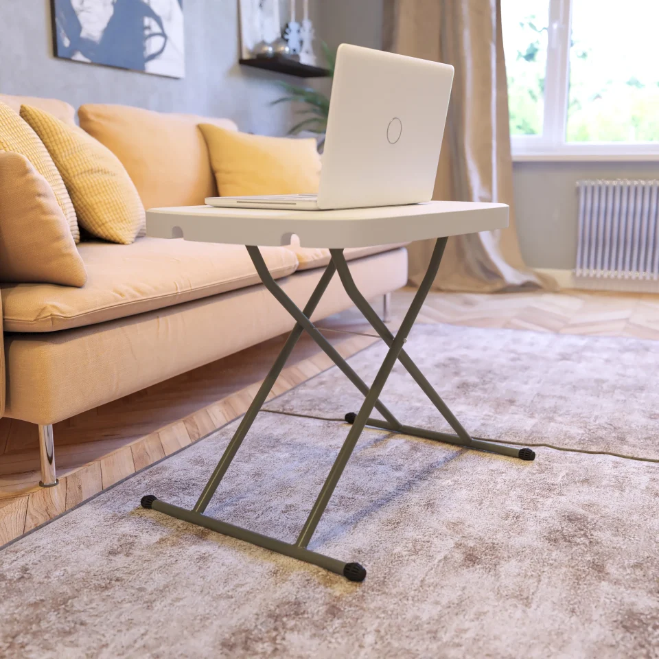 Durable Flash Furniture 26 Inch Granite White Indoor/Outdoor Plastic Folding Table, Adjustable Height Commercial Grade Side Table, Laptop Table, TV Tray