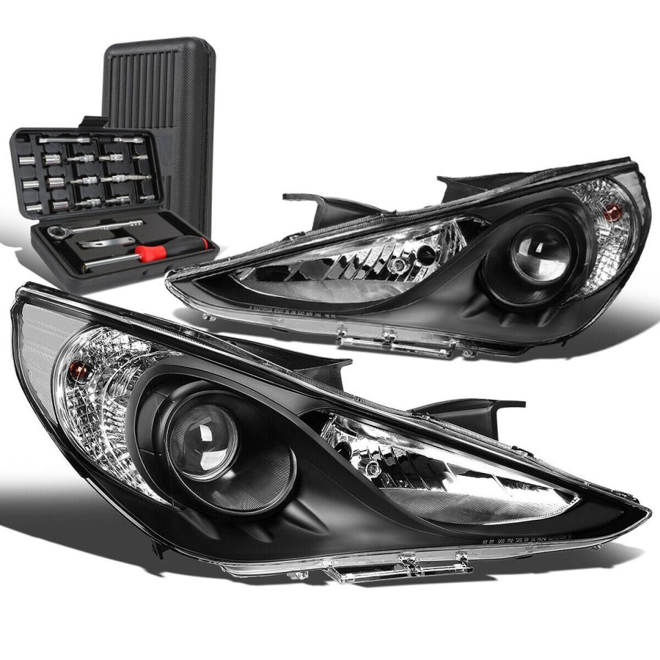 Food-Grade 2011-2014 Sonata Pair Black/Clear Signal Projector Headlight Lamp+Tool Box