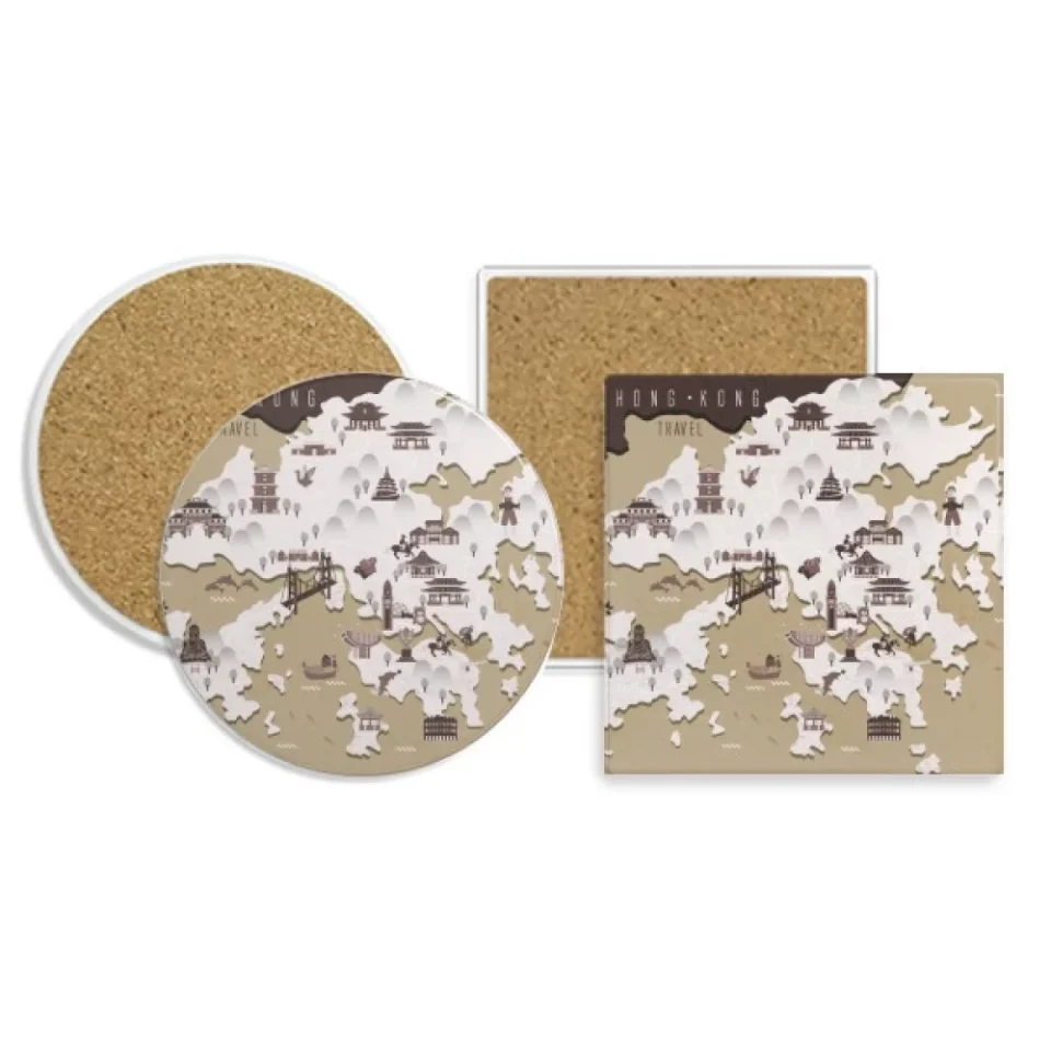 Kitchen Hong Kong Location Map China Coaster Cup Mug Holder Absorbent Stone Cork Base Set