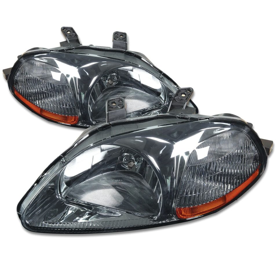 Safe Kitchen 96-98 Honda Civic EK/EJ/EM Black Housing Amber Corner Headlight/Lamp Set