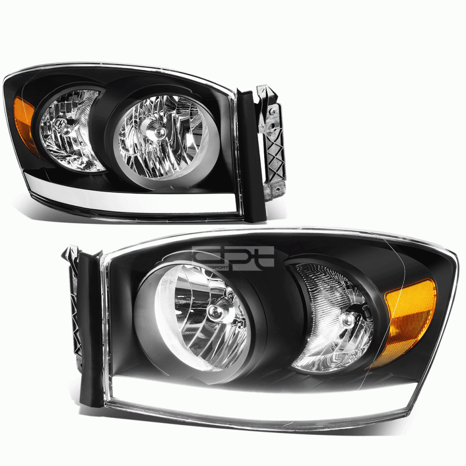 Premium LED DRL 06-09 Dodge Ram 1500/2500/3500 Black Housing Amber Corner Headlight