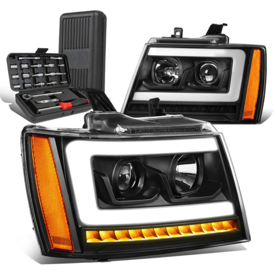 Space-Saving Gift-Ready 2007-2014 Tahoe Suburban LED Tube Sequential Projector Headlight+Tool Box