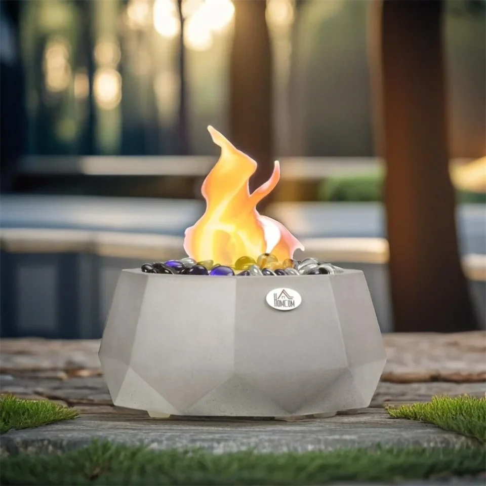 Versatile DEELIGHT Concrete Tabletop Fireplace,9 Portable Alcohol Fireplace with Lid